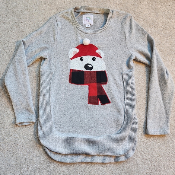 unsure Other - Gray Bear Design Kids Sweater, Size Medium